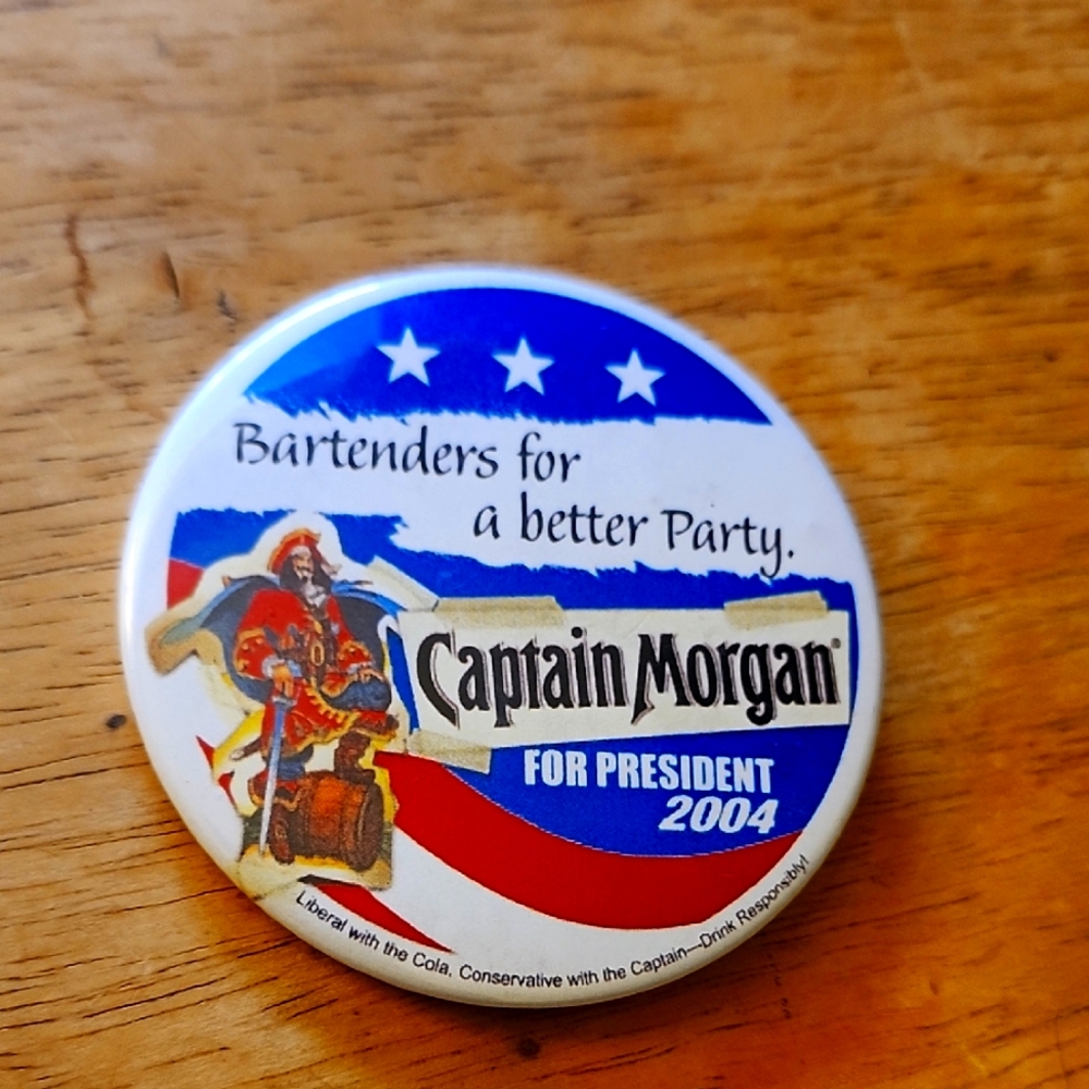 Captain Morgan Campaign Button - Red, Blue, White 2004  Lapel/Pin Jewelry